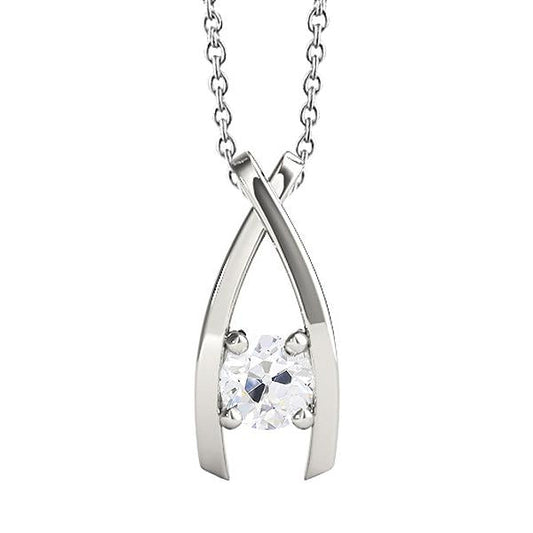 Ciondolo in oro bianco con diamante a punta rotonda a forma di vecchio minatore a V 1 carato - harrychadent.it