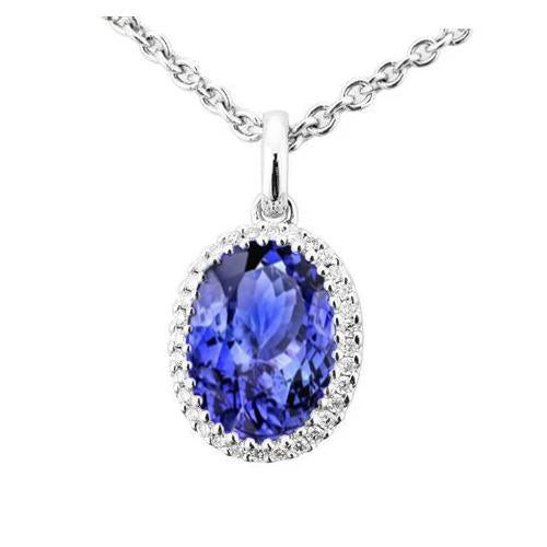 Pendente in oro bianco 14 kt con tanzanite ovale da 20.00 ct con diamanti rotondi - harrychadent.it