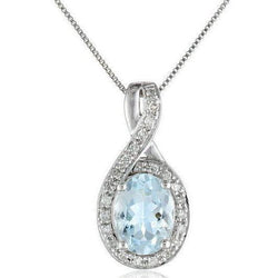 Pendente in Oro Bianco 14k 12.75 CT Con Acquamarina E Diamanti Incastonati