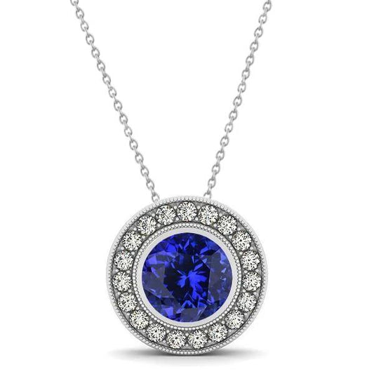 Pendente in oro bianco 14K Ta con tanzanite a taglio rotondo da 17.50 ct con diamanti - harrychadent.it