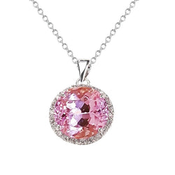 Pendente in oro bianco 14K . con Kunzite rosa tonda da 36.25 carati con diamanti