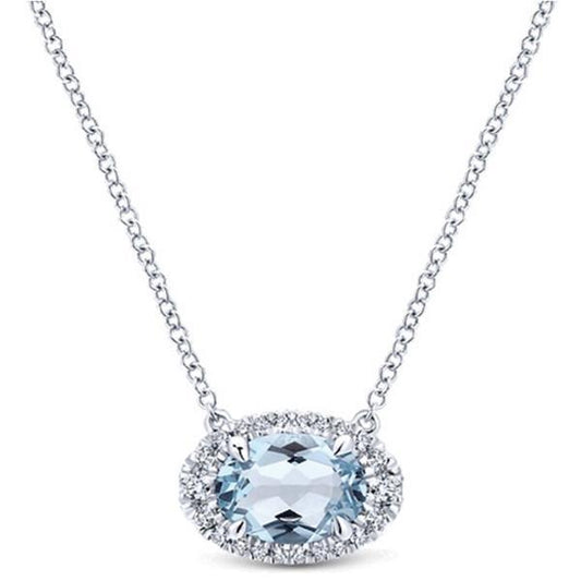 Pendente in oro bianco 14K con catena da 11.75 ct. acquamarina e diamanti - harrychadent.it