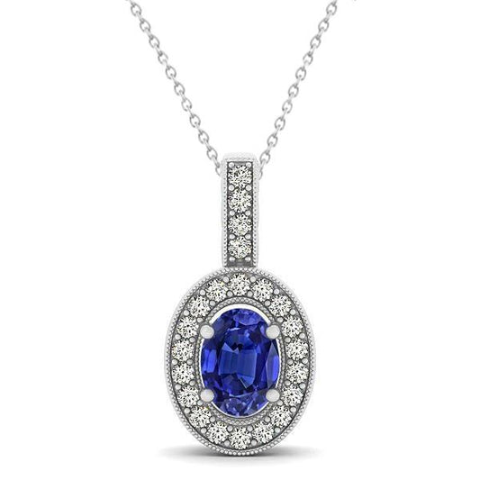 Pendente in tanzanite ovale da 3.10 ct con diamanti rotondi con catena in oro - harrychadent.it