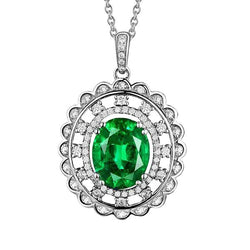 Pendente ovale in pietra preziosa verde smeraldo oro bianco 5.25 carati 14K