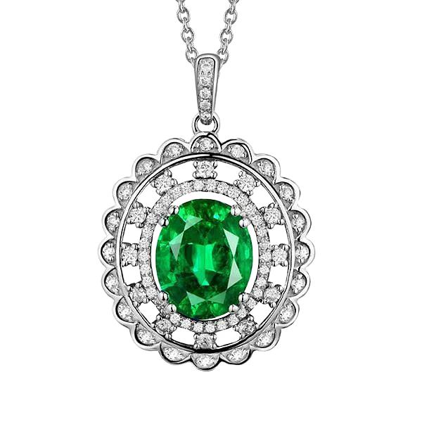 Pendente ovale in pietra preziosa verde smeraldo oro bianco 5.25 carati 14K - harrychadent.it