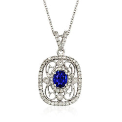 Pendente ovale stile vintage con zaffiro di Ceylon e diamanti 2,50 carati