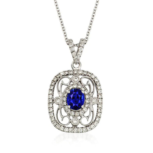 Pendente ovale stile vintage con zaffiro di Ceylon e diamanti 2,50 carati - harrychadent.it