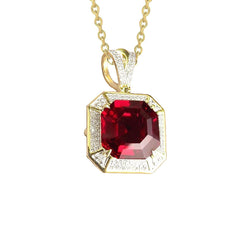 Pendente per collana con rubini rossi e diamanti a forma di Asscher da 5.40 ct