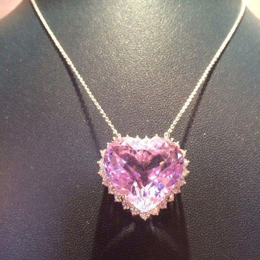 Pendente per collana da donna con kunzite naturale rosa e diamanti 36 ct. Oro - harrychadent.it