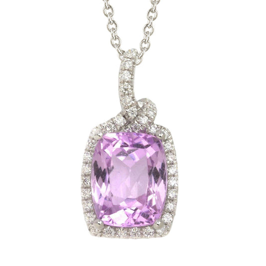 Pendente per collana in oro bianco 14K . con kunzite naturale e diamanti 22 ct - harrychadent.it