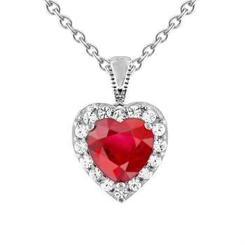 Pendente per collana in oro bianco con rubini rossi e diamanti taglio cuore 2.70 carati - harrychadent.it