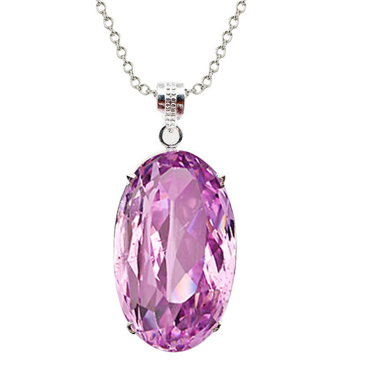 Pendente per collana in oro bianco con solitario Kunzite rosa taglio ovale da 29 ct - harrychadent.it