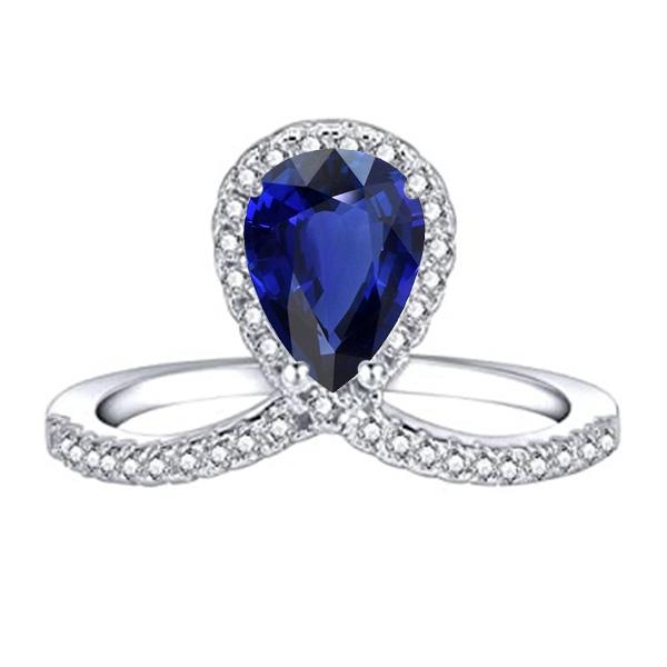 Pera Halo Diamond Ring Enhancer Zaffiro blu naturale 3.50 carati - harrychadent.it