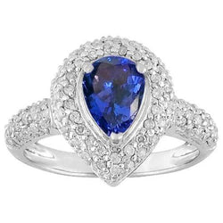 Pera Tanzanite Halo Pave Diamonds 4.40 Carat Fancy Ring WG 14K Jewelry