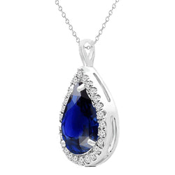 Pera blu zaffiro e diamante tondo cesto ciondolo set 5,25 carati