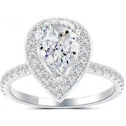 Pera con diamante rotondo anello di fidanzamento Halo 2.75 carati oro bianco 14K