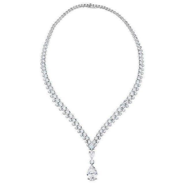 Pera da donna in oro bianco 14K con collana di diamanti a taglio rotondo da 24 carati - harrychadent.it