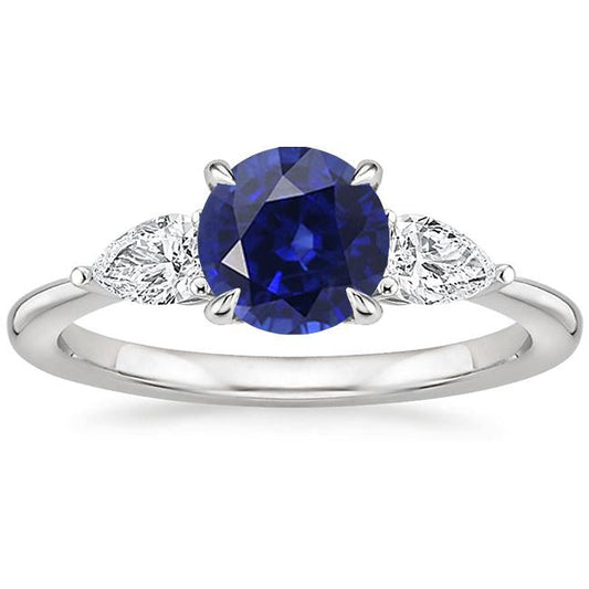 Pera diamante 3 pietra anello taglio rotondo zaffiro blu gioielli 3 carati - harrychadent.it