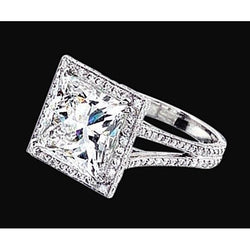 Princess Center Diamond Double Row Halo Ring Oro bianco 2.55 carati 14K