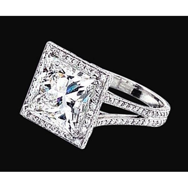 Princess Center Diamond Double Row Halo Ring Oro bianco 2.55 carati 14K - harrychadent.it