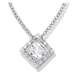 Principessa 3 carati e diamante taglio rotondo con pendente in oro bianco 14 carati