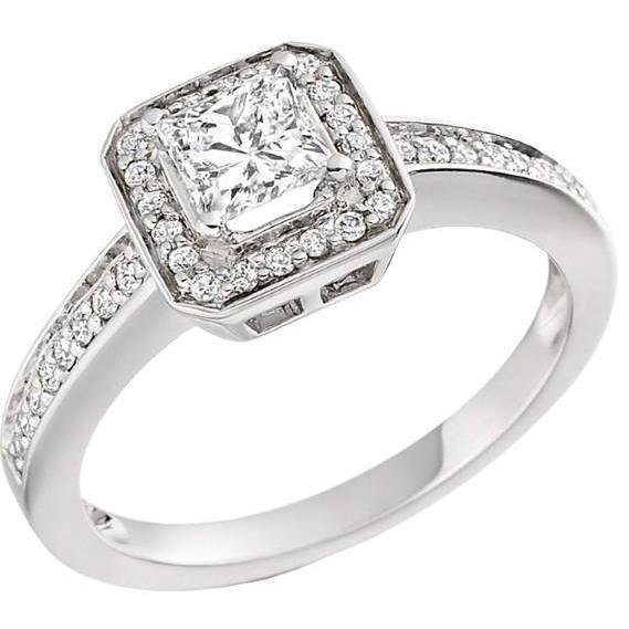 Principessa da 2,60 carati e diamante a taglio rotondo con anello aureola in oro bianco 14 carati - harrychadent.it