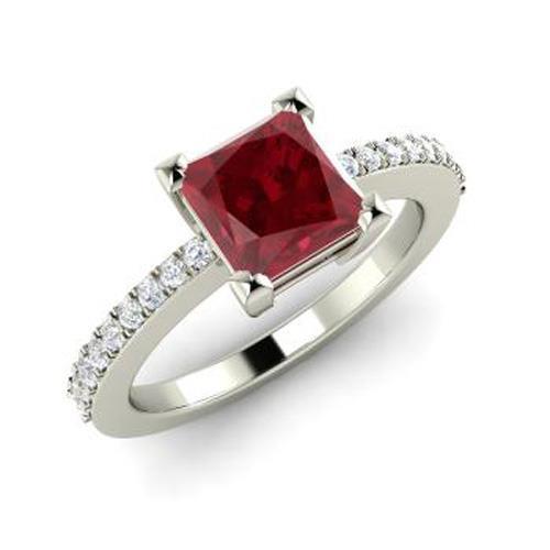 Principessa e taglio rotondo 3,45 ct. Anello Rubino E Diamanti Oro Bianco 14K - harrychadent.it