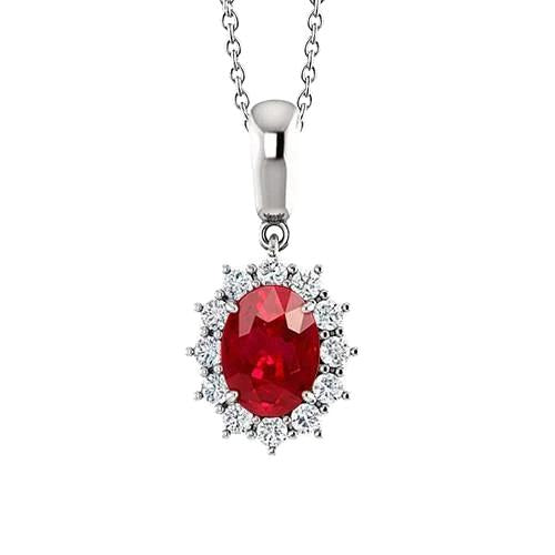 Rosso Rubino Ovale Con Pendente Della Collana Di Diamanti 2.60 Carretti Oro 14K - harrychadent.it