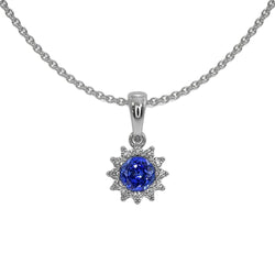 Rotondo Ceylon Sapphire Halo Ciondolo Fiore Stile Gioielli 2 Carati