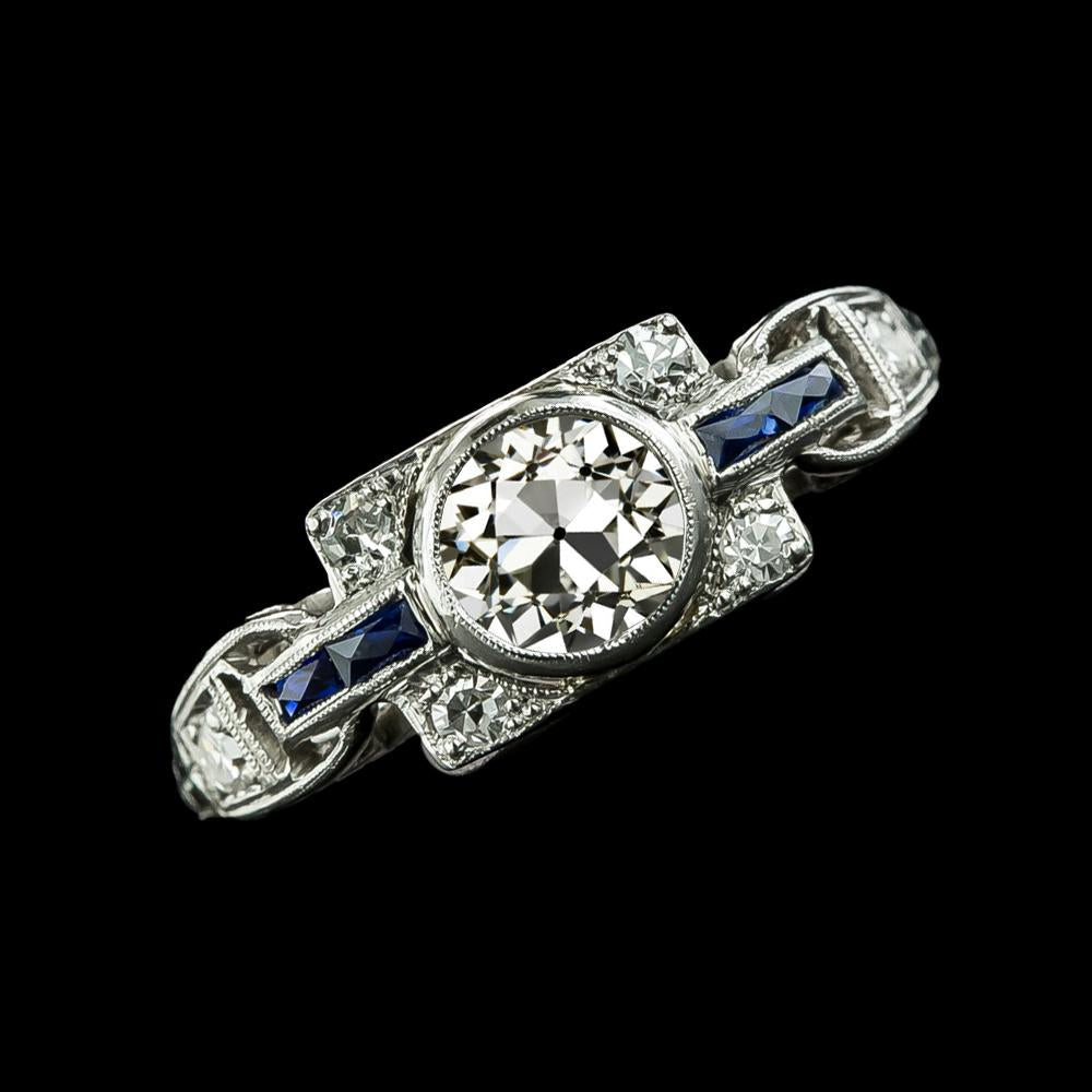 Round Old Miner Diamond Ring Bezel Set Baguette Zaffiri 2.75 Carati - harrychadent.it