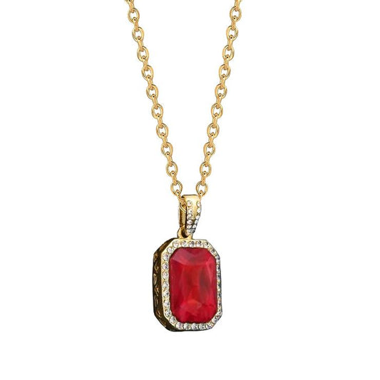Rubino Con Diamante 7.10 Ct. Collana Pendente Con Catena Oro Giallo 14K - harrychadent.it