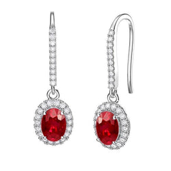 Rubino Ovale Con Diamanti Rotondi 7.50 Ct. Orecchini Pendenti Oro Bianco 14K