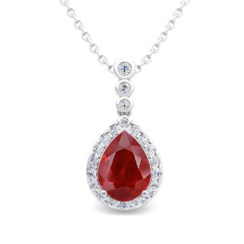 Rubino Rosso Con Diamanti Collana Pendente 5 Carati Oro Bianco 14K - harrychadent.it