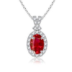 Rubino Rosso Con Diamanti Collana Pendente In Oro Bianco 6.75 Carati 14K