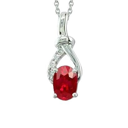 Rubino Rosso E Diamanti 3.25 Ct. Collana Pendente Oro Bianco 14K - harrychadent.it