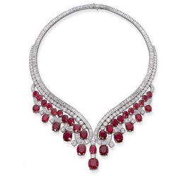 Rubino rosso con diamanti 59 carati collana da donna in oro bianco 14 carati