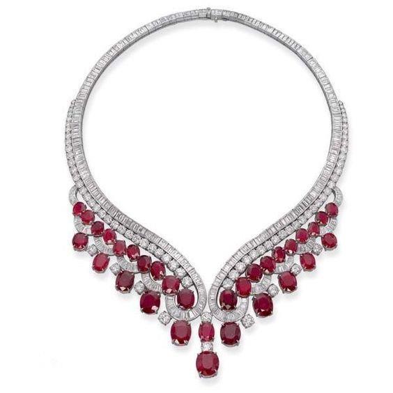 Rubino rosso con diamanti 59 carati collana da donna in oro bianco 14 carati - harrychadent.it