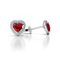 Rubino taglio cuore con diamanti tondi 2.70 ct Lady Studs Halo Oro bianco
