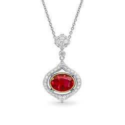 Rubino taglio ovale rosso con collana di diamanti ciondolo gioielli 2 carati
