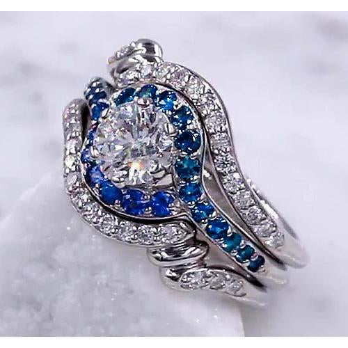 Set di anelli con diamanti. 3.50 carati. zaffiro blu. gioielli da donna - harrychadent.it