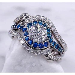 Set Di Anelli Con Diamanti. 3.50 Carati. Zaffiro Blu. Gioielli Da Donna