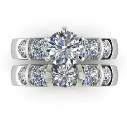 Set di anelli di fidanzamento con diamanti rotondi 3.50 carati gioielli in oro bianco
