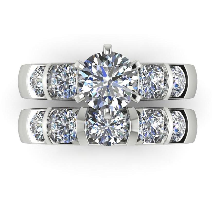 Set di anelli di fidanzamento con diamanti rotondi 3.50 carati gioielli in oro bianco - harrychadent.it