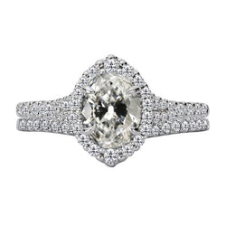 Set di anelli di fidanzamento ovale vecchio minatore Diamante Halo 6,50 carati