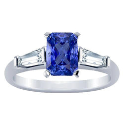 Set di barrette con 3 anelli in zaffiro blu e baguette affusolate 2.50 carati