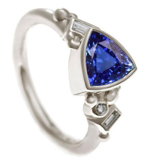 Set di castoni con pietre preziose Trilioni Anello con zaffiro blu 2 carati Diamanti baguette - harrychadent.it