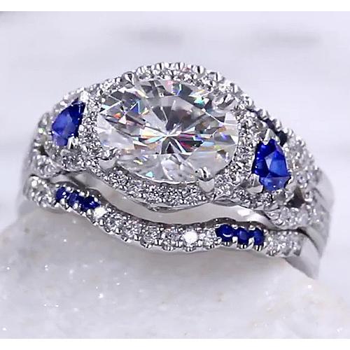 Set di fede nuziale diamante blu zaffiro 5 carati gioielli donna - harrychadent.it