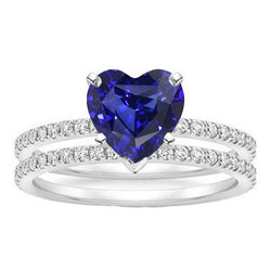 Set di fedi nuziali con diamanti e zaffiri blu con cuore di diamanti. gioielli da 3.50 carati
