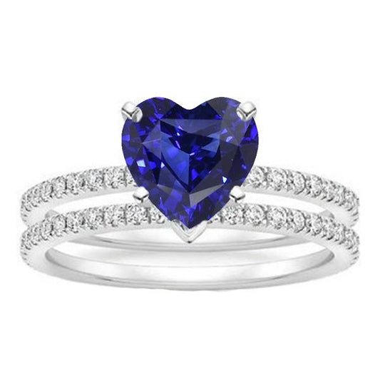 Set di fedi nuziali con diamanti e zaffiri blu con cuore di diamanti. gioielli da 3.50 carati - harrychadent.it