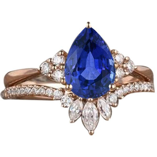 Set di fedi nuziali con diamanti. zaffiro blu marquise e tondo 4 carati - harrychadent.it